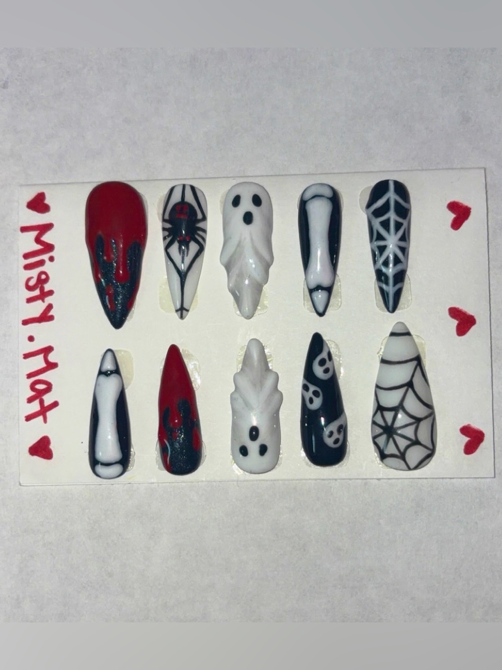Halloween Nail Art Press-Ons Set - Black, White & Red